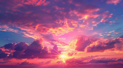 Poster Summer sky background on sunset, Bright color, realistic,sun ray © Jirut