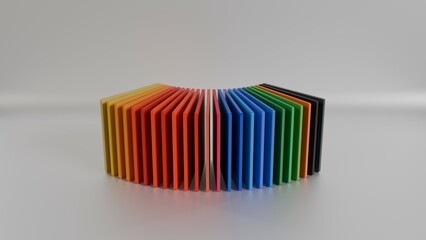 Stack of different colours Cast Acrylic Sheet on white background