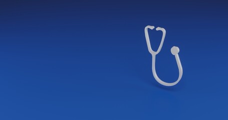 Isolated realistic white stethoscope symbol with shadow. Located on the right side of the scene. 3d illustration on transparent background