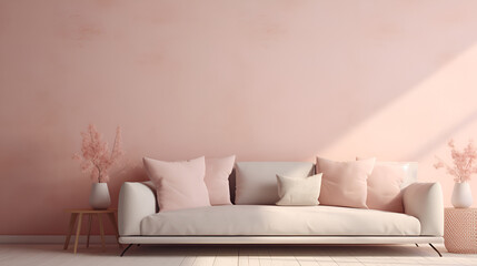 Interior of living room with pink sofa ,The airy and bright living room features a comfortable  pink couch and modern decor, interior background house modern luxury living cushion decor simple pink 