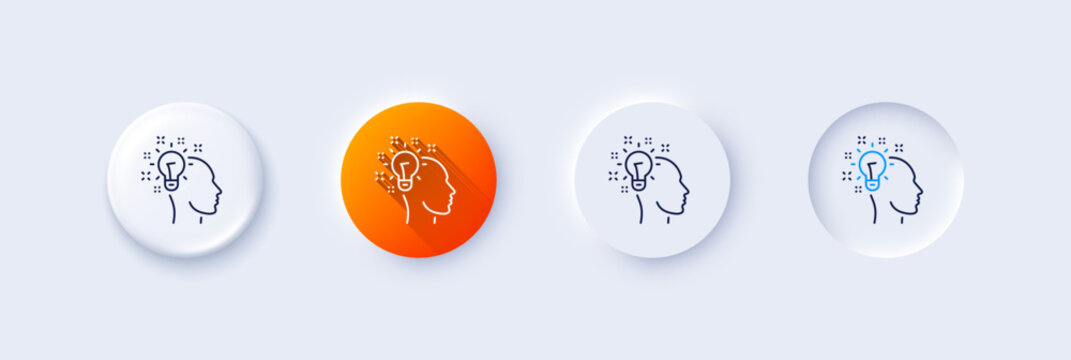 Idea line icon. Neumorphic, Orange gradient, 3d pin buttons. Human head with light bulb sign. Inspiration symbol. Line icons. Neumorphic buttons with outline signs. Vector