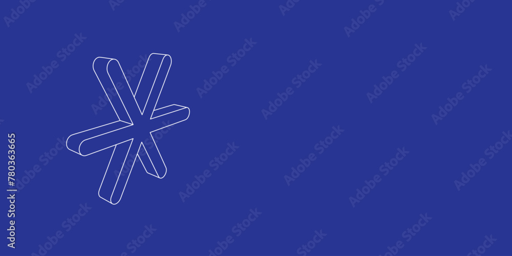 Poster the outline of a large astrological sextile symbol made of white lines on the left. 3d view of the o