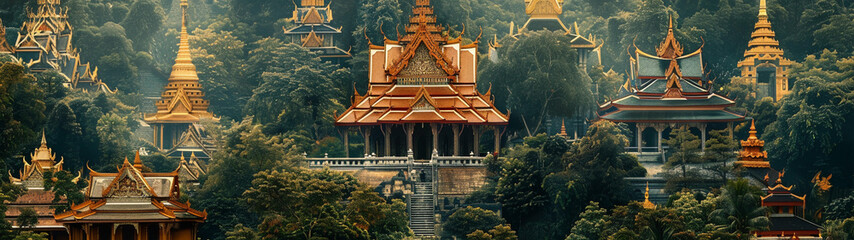 Serene Sanctuary Thai Temple Amidst Nature - obrazy, fototapety, plakaty