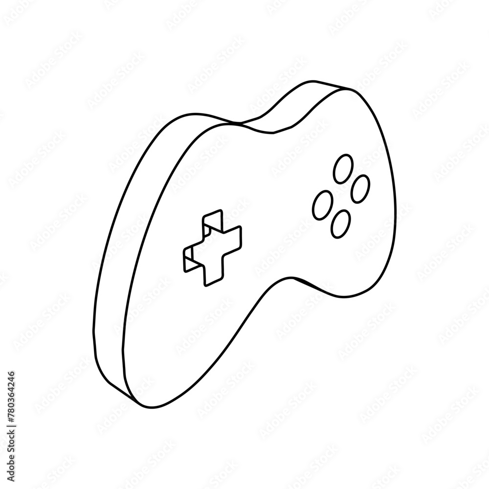 Poster the outline of a large joystick symbol is made with black lines. 3d view of the object in perspectiv