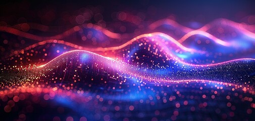 Fototapeta premium beautiful abstract wave technology background. Abstract Waving Particle Technology Background Design. Data science, particles, digital world, virtual reality, cyberspace, metaverse concept.