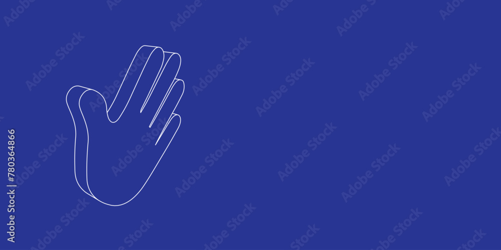 Poster the outline of a large hand made of white lines on the left. 3d view of the object in perspective. v