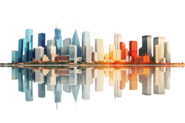 City skyline buildings in contemporary color style and futuristic effects. Real Estate and Real Estate Development ,Isolated on white background