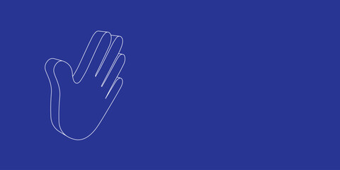 The outline of a large hand made of white lines on the left. 3D view of the object in perspective. Vector illustration on indigo background