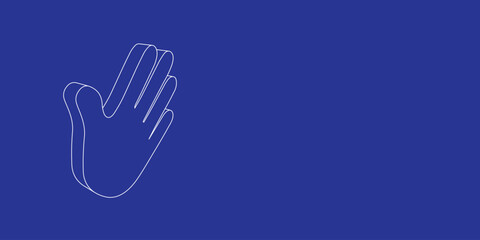 Fototapeta premium The outline of a large hand made of white lines on the left. 3D view of the object in perspective. Vector illustration on indigo background