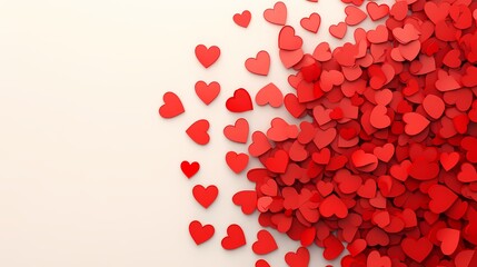 sparse red hearts confettis on a white surface poster web background