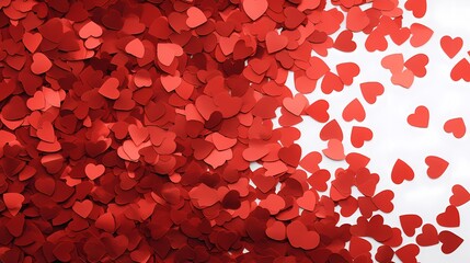 sparse red hearts confettis on a white surface poster web background
