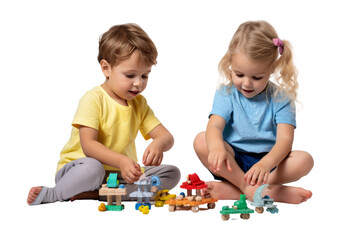 children playing toys. Isolated on transparent background.