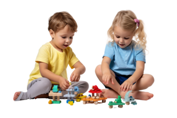 children playing toys. Isolated on transparent background.