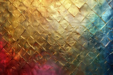 A luxurious gold and silver geometric border adorning just the bottom edge of an image, contrasted with a vibrant foil rainbow background. - obrazy, fototapety, plakaty