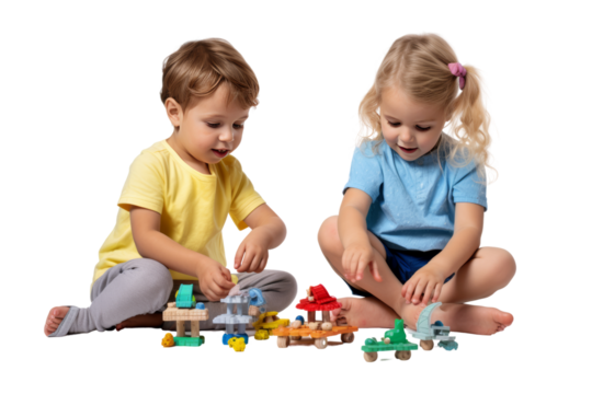 children playing toys. Isolated on transparent background.