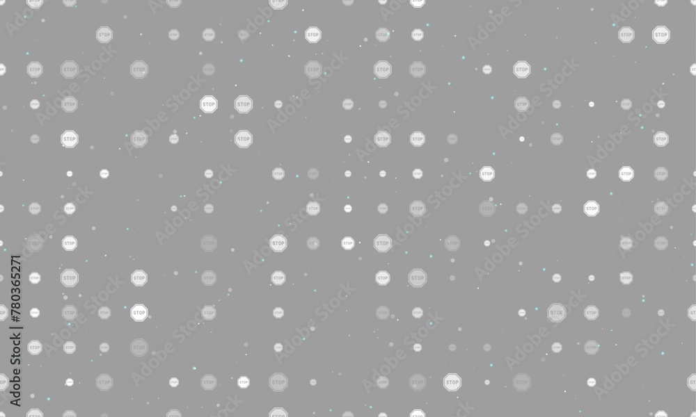 Poster seamless background pattern of evenly spaced white stop road signs of different sizes and opacity. v