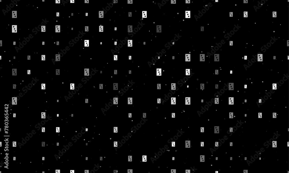 Poster seamless background pattern of evenly spaced white three of spades playing cards of different sizes 
