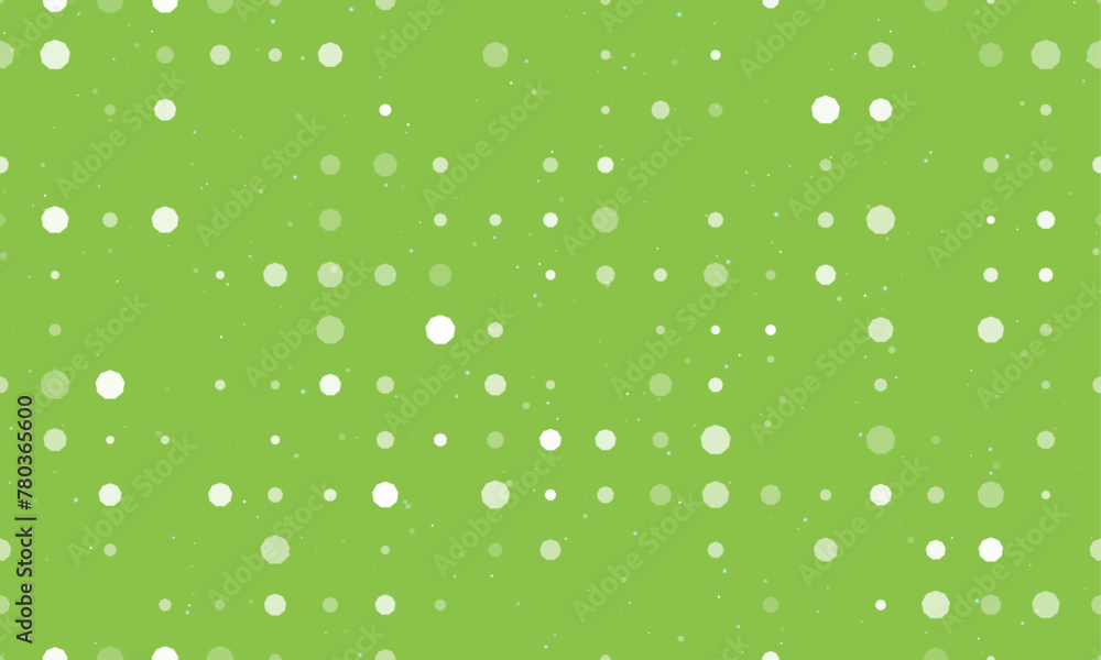Poster seamless background pattern of evenly spaced white nonagon symbols of different sizes and opacity. v