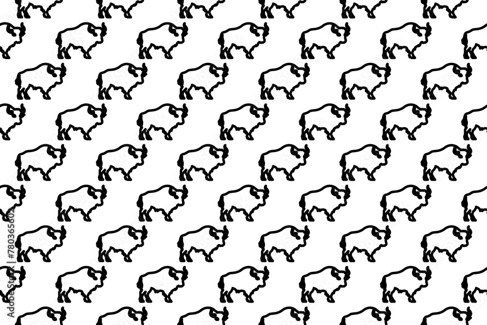 Poster seamless pattern completely filled with outlines of buffalo symbols. elements are evenly spaced. ill