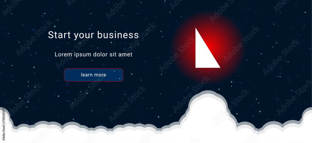 Aufkleber business startup concept landing page screen. the right triangle symbol on the right is highlighted 