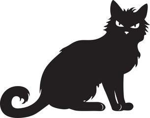 Black cat silhouette. Detailed silhouette of cute cartoon black cat illustration. - 780365638
