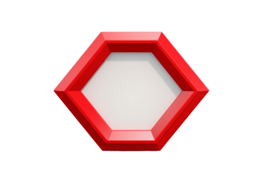 Red Hexagonal Object on White Background. On a White or Clear Surface PNG Transparent Background.