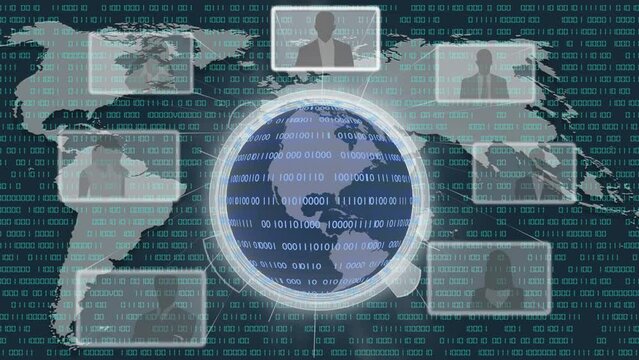 Filmato. Illustrazione 3D. Sfondo mondo digitale. Sequenza di zero e uno concetto di connessione globale tra persone, social network, e dispositivi informatici