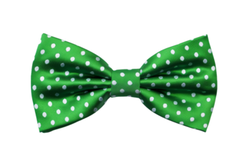 Green Bow Tie With White Polka Dots. On a White or Clear Surface PNG Transparent Background.