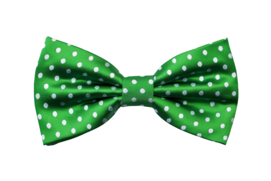 Green Bow Tie With White Polka Dots. On a White or Clear Surface PNG Transparent Background.