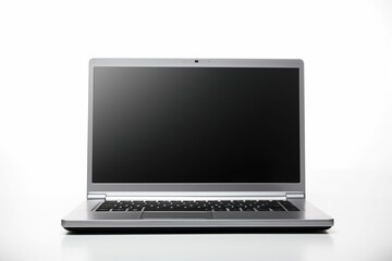 Silver laptop isolated on a solid white background.