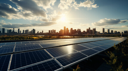 Powering the Cityscape: Solar Symphony on a Reflective Rooftop