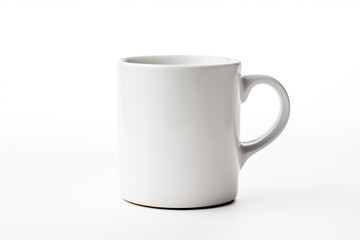 White coffee mug isolated on a solid white background.