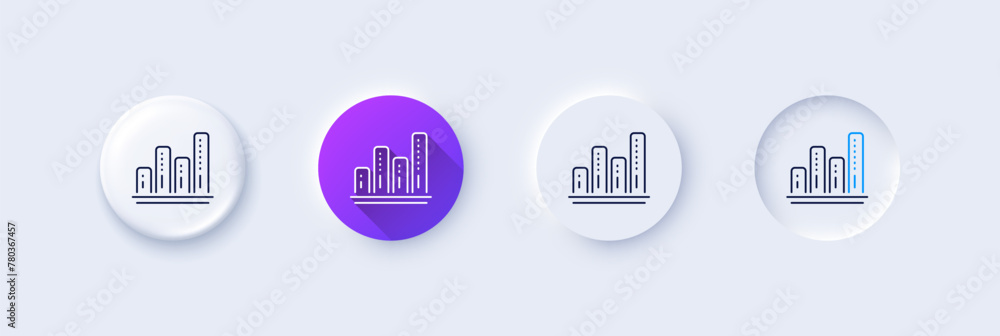 Poster graph line icon. neumorphic, purple gradient, 3d pin buttons. column chart sign. growth diagram symb