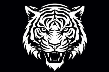 A black and white vector-style face of a tiger, captured in HD quality, on a solid background.