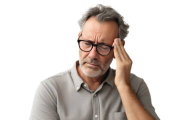 A middle-aged man was worried about the health examination results. Serious atmosphere Want to know the test results . Isolated on white background.