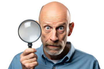 A middle-aged man was worried about the health examination results. Serious atmosphere Want to know the test results . Isolated on white background.