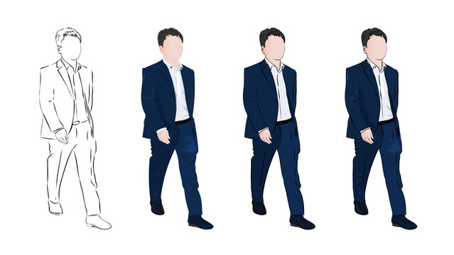 ビジネススーツを着た男性が社内を歩いている姿　（背景透過）