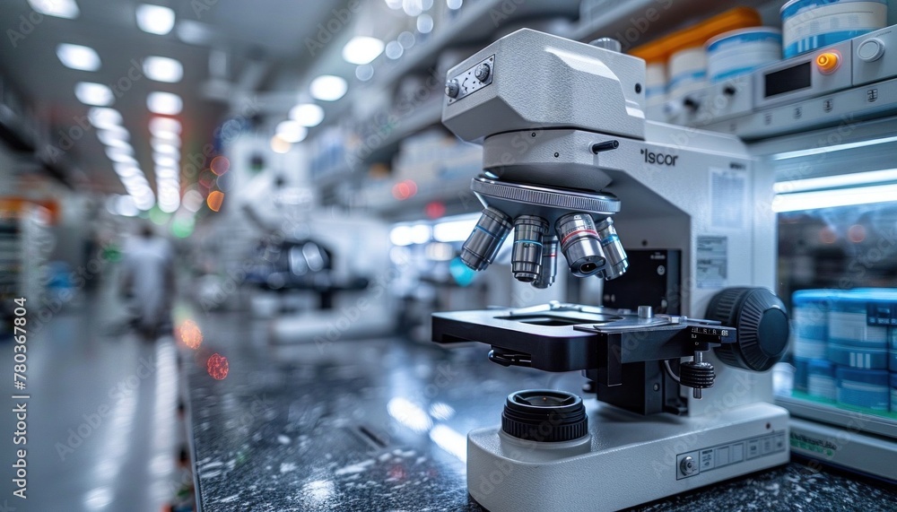 Aufkleber a microscope is sitting on a counter in a laboratory
