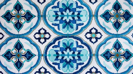 Fotobehang Floral Tile Mosaic in Shades of Blue © TY
