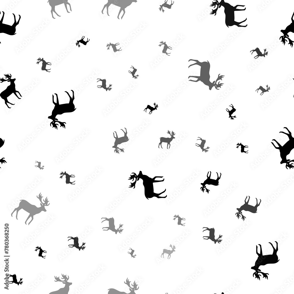 Poster seamless vector pattern with deer symbols, creating a creative monochrome background with rotated el