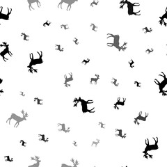 Seamless vector pattern with deer symbols, creating a creative monochrome background with rotated elements. Vector illustration on white background