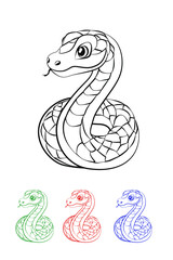 Vector cartoon line snake. Children coloring book.