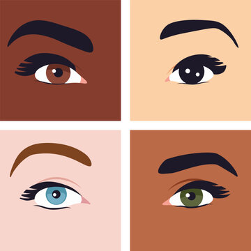 Eyes on different skin tone. Combination of eyes on different skin tone, diversity concept.