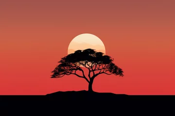 Fototapeten A minimalist silhouette of a tree against a sunset sky on a blank t-shirt. © Ali