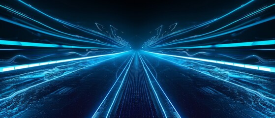 Speed and Technology, blue abstract geometric lines, technology particle poster material