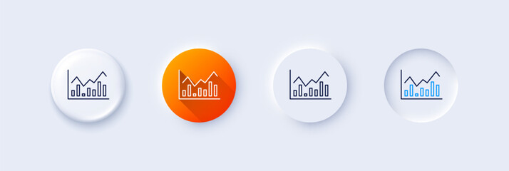 Financial chart line icon. Neumorphic, Orange gradient, 3d pin buttons. Economic graph sign. Stock exchange symbol. Business investment. Line icons. Neumorphic buttons with outline signs. Vector - obrazy, fototapety, plakaty