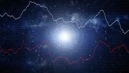 Business graphs with binary data on dark blue science space background - 780368499