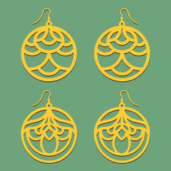Golden floral earrings. Decorative golden floral earrings silhouette, abstract design - 780368635