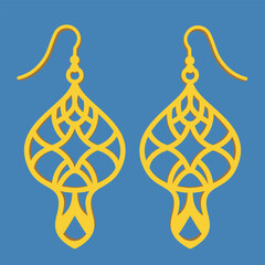 Golden floral earrings. Decorative golden floral earrings silhouette, abstract design - 780368866