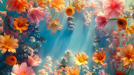 Fototapeta na wymiar Digital dream garden flower decoration abstract graphic poster web page PPT background